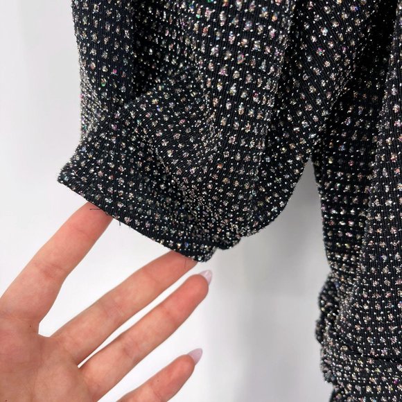 For Love & Lemons Black Margaux Glitter Deep V Ruched Mini Dress Womens M NWT - Picture 7 of 12